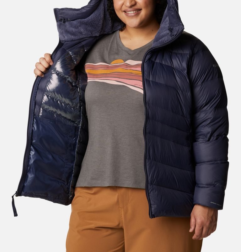 Women's Columbia Autumn Park Hooded Down Jackets Navy | Plus Size CA-N03C5